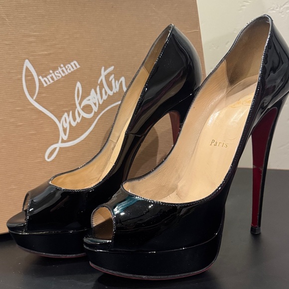 Christian Louboutin Shoes - Christian Louboutin Glossy Black Peep Toe Heels